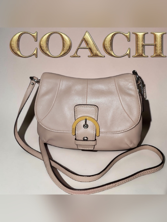 Coach Handbags - ✨ Rare VINTAGE Coach Soho Pearlescent Pink Leather Crossbody Flap Bag - EUC✨️